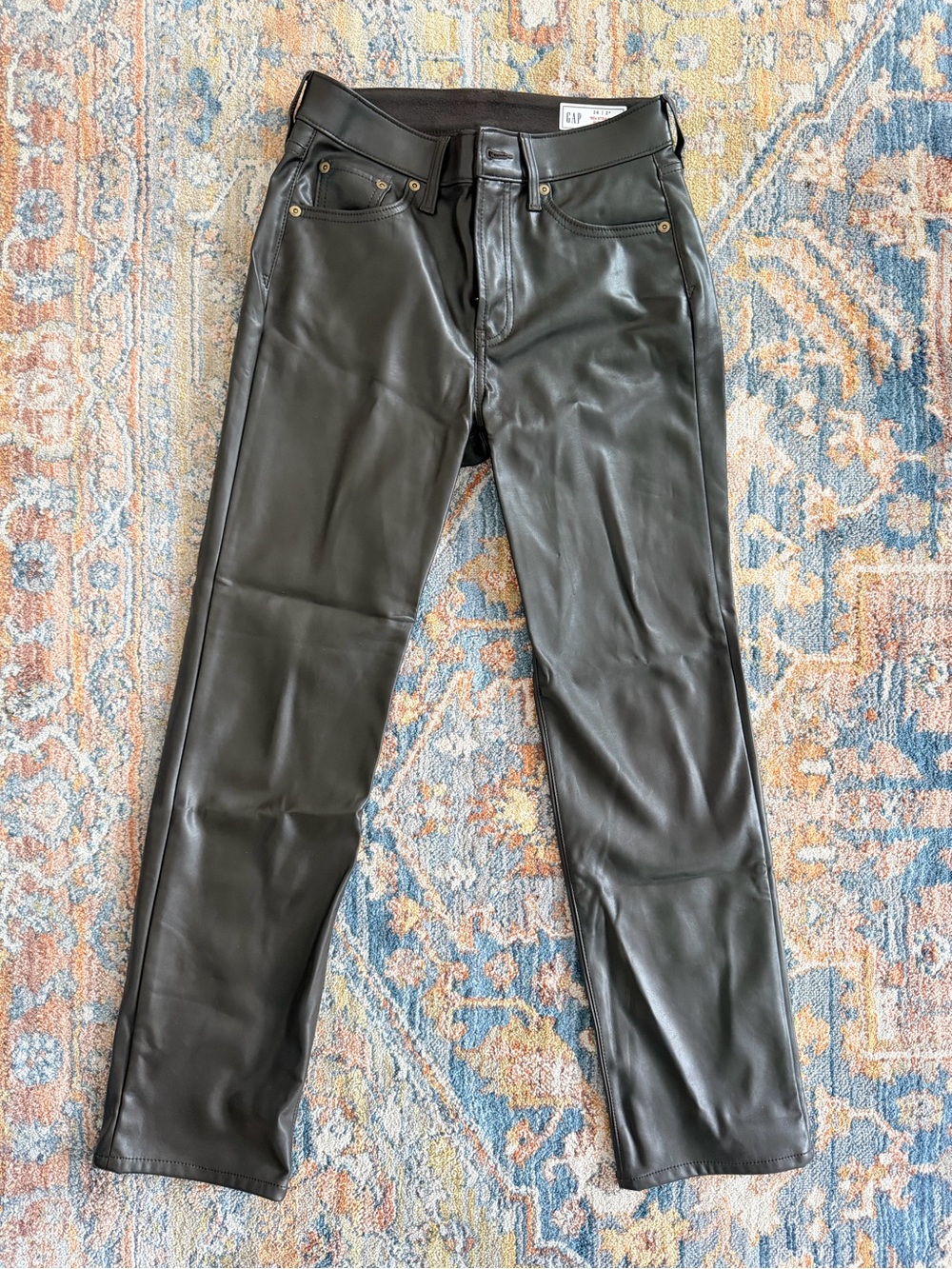 GAP Chocolate Brown 90s Straight High Rise Faux Leather Jeans